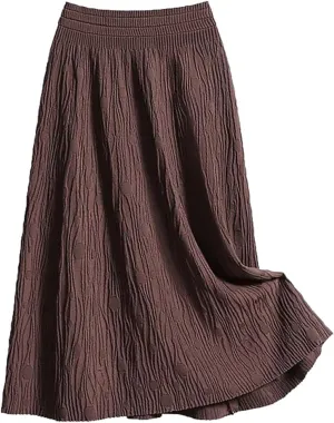 Womens Textured Midi Skirt Casual Loose Fit Flowy Swing A Line Elastic High Waist Long Skirts Summer Beach Outfits