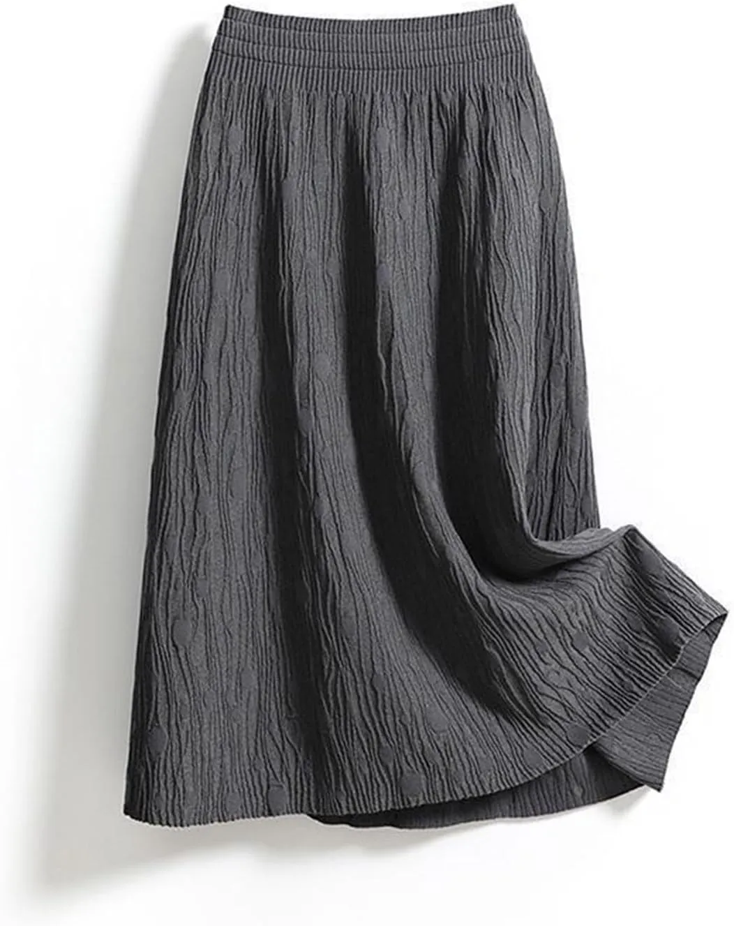 Womens Textured Midi Skirt Casual Loose Fit Flowy Swing A Line Elastic High Waist Long Skirts Summer Beach Outfits