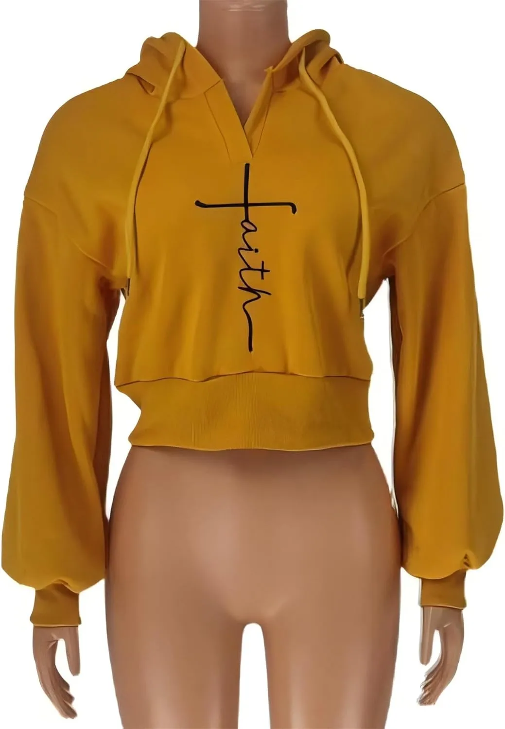 Women's Thick Sports Hoodie, Pullover Hoodie, Crop, Faith Letter Embroidered Hoodie