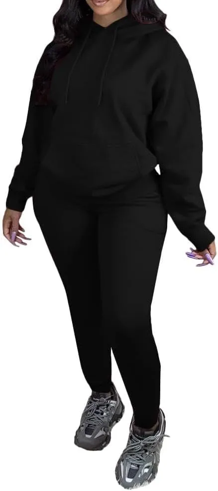 Women's Two Piece Outfits Casual Long Sleeve Hoodie Sweatshirt Jogger Sweatpants Tracksuit Sweatsuit Lounge Sets With Pocket