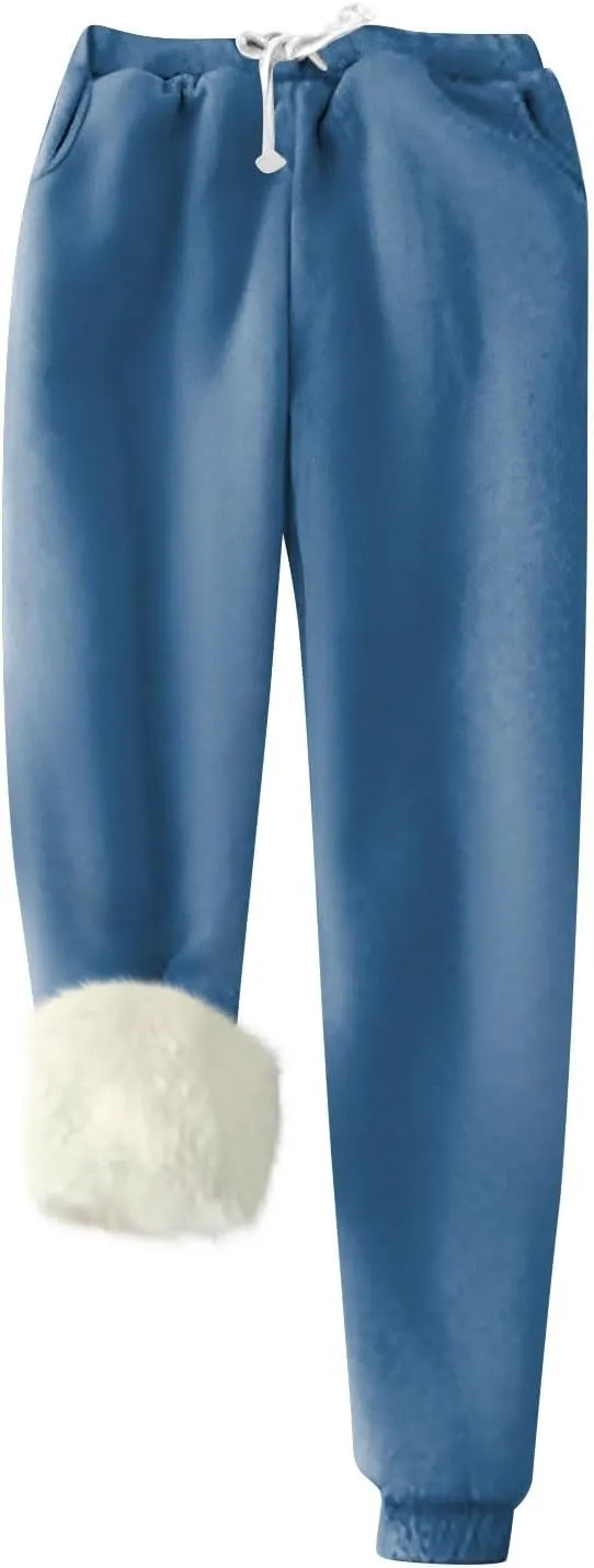 Women's Warm Sherpa Lined Athletic Sweatpants Jogger Fleece Pants