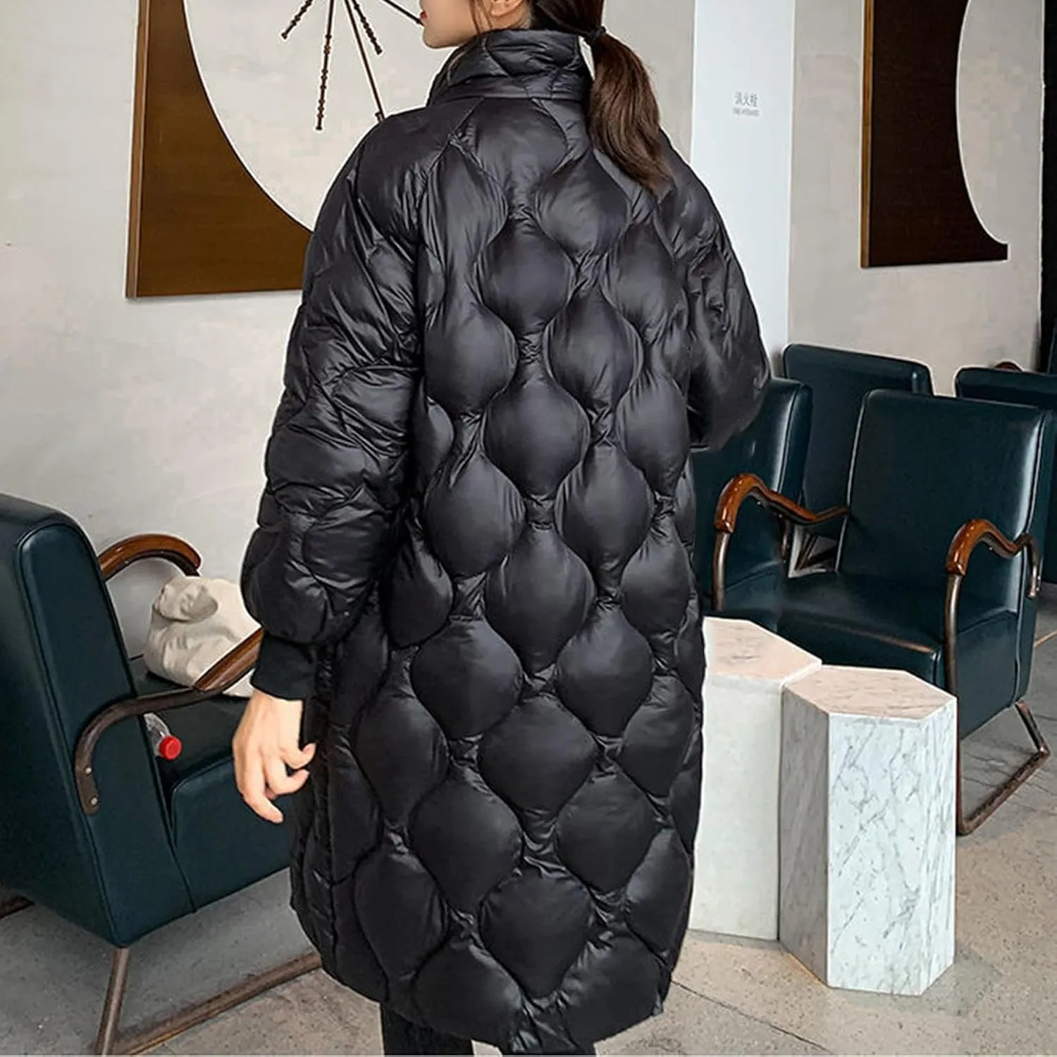 Women's Winter Glossy Down Jacket Ultralight Long Down Outerwear Puffer Jacket Hooded Coat Quilted Warm Windproof Lightweight