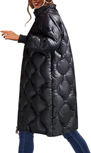 Women's Winter Glossy Down Jacket Ultralight Long Down Outerwear Puffer Jacket Hooded Coat Quilted Warm Windproof Lightweight