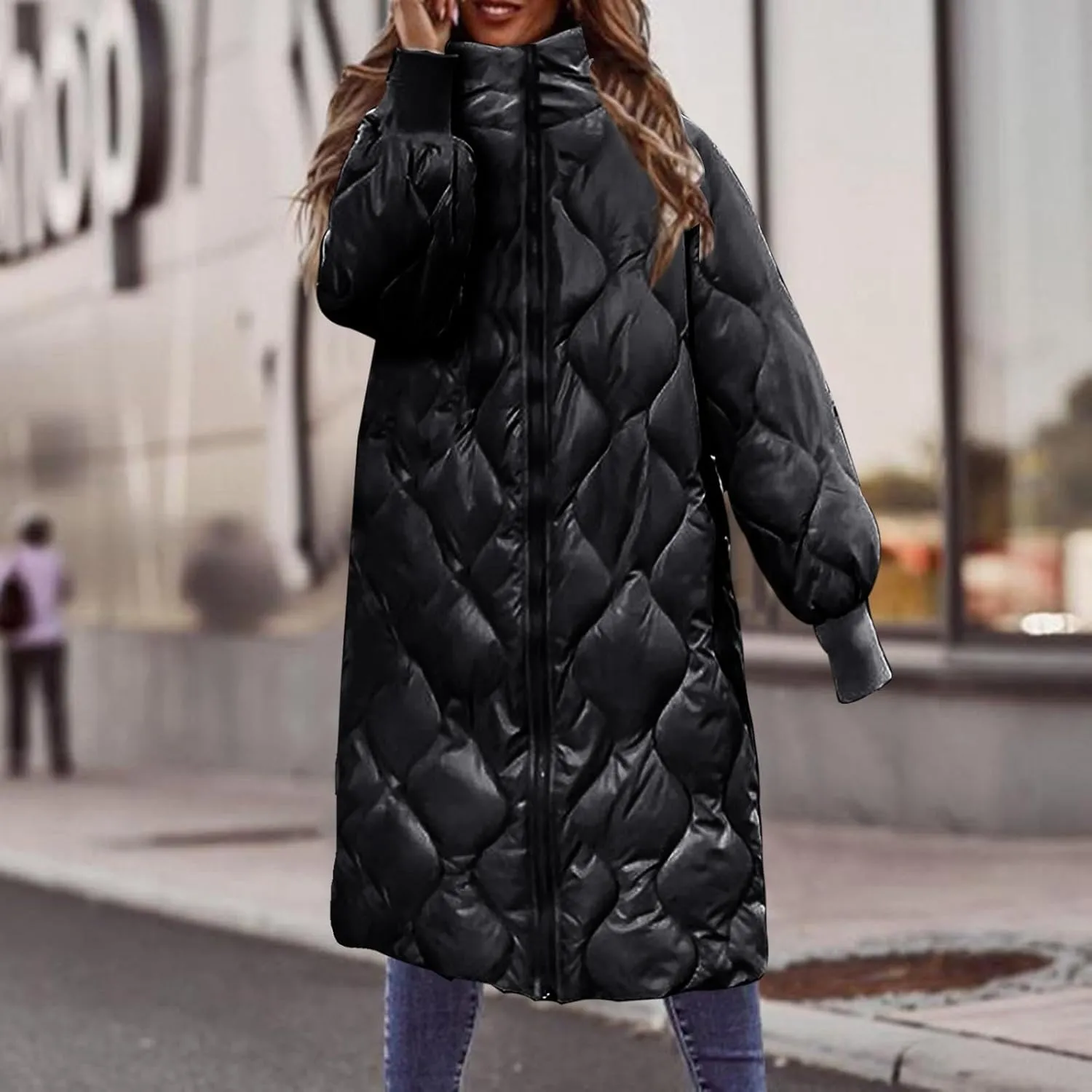 Women's Winter Glossy Down Jacket Ultralight Long Down Outerwear Puffer Jacket Hooded Coat Quilted Warm Windproof Lightweight