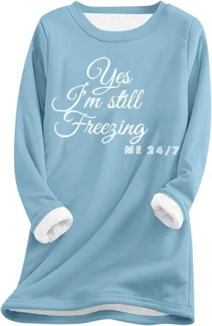 Women's Winter Soft Warm Sherpa Lined Fleece Pullover Crewneck Sweatshirt Pullover Loungewear Tunic Tops