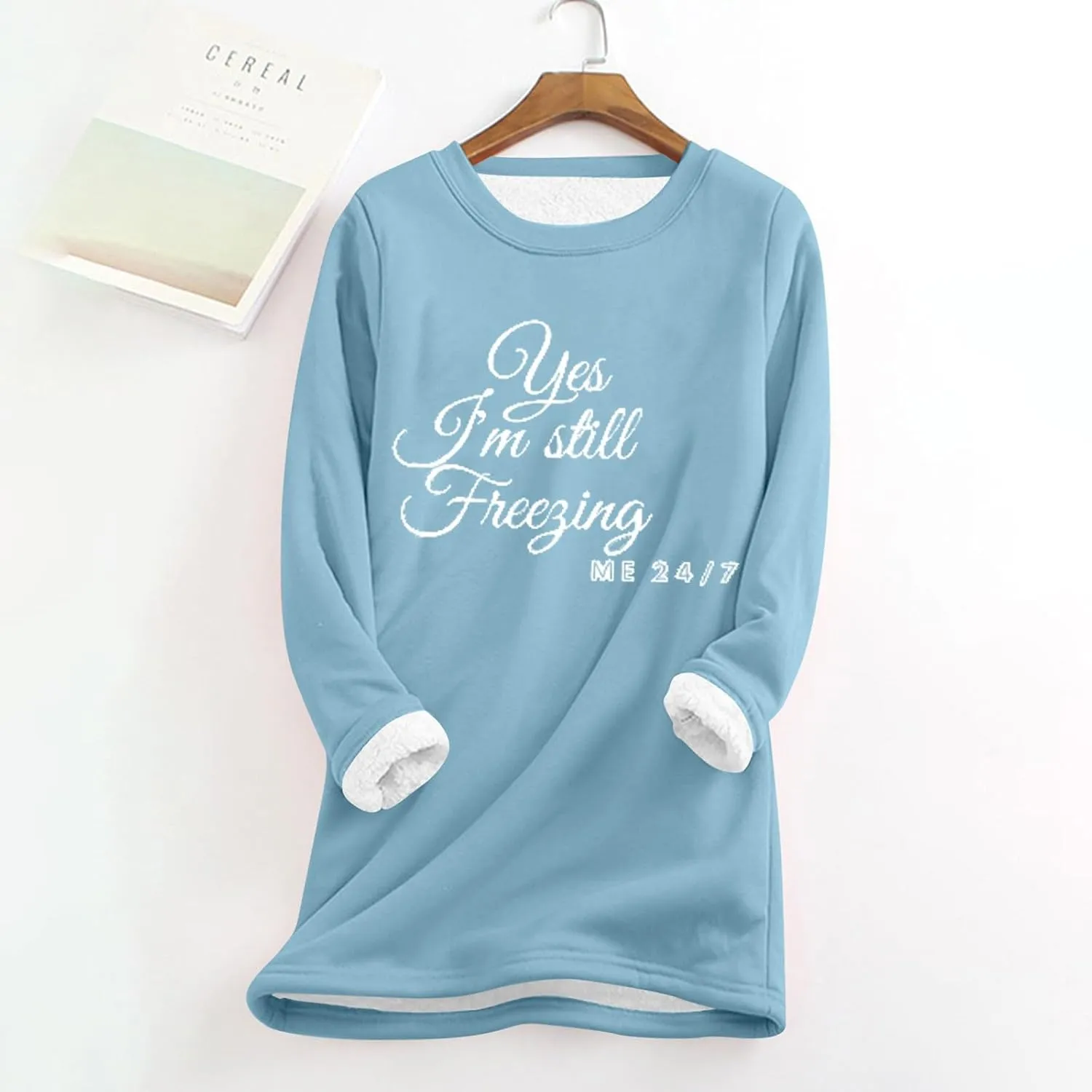 Women's Winter Soft Warm Sherpa Lined Fleece Pullover Crewneck Sweatshirt Pullover Loungewear Tunic Tops
