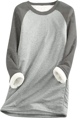 Women's Winter Warm Sherpa Lined Fleece Crewneck Pullover Sweatshirt Loungewear Tunic Tops Underwear