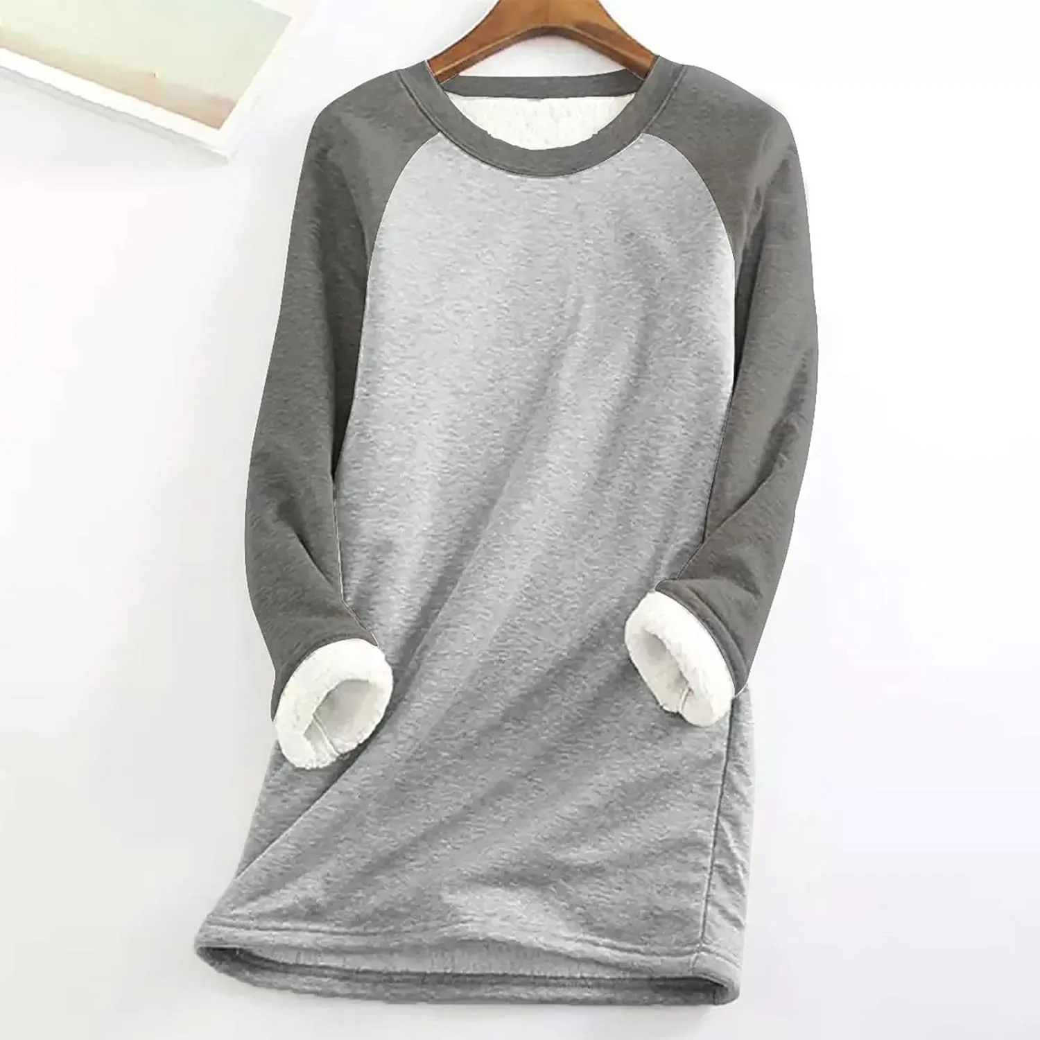 Women's Winter Warm Sherpa Lined Fleece Crewneck Pullover Sweatshirt Loungewear Tunic Tops Underwear