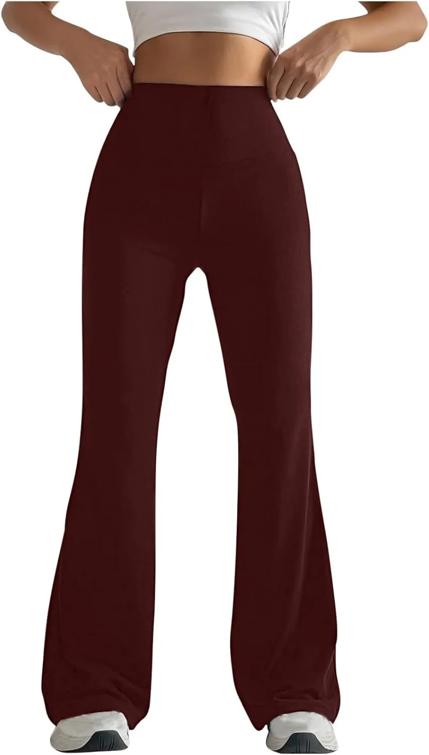 Women's Workout Tights, Bootleg Yoga Pants with Pockets, Womens No Front Seam Leggings, Pants for Women Work Casual