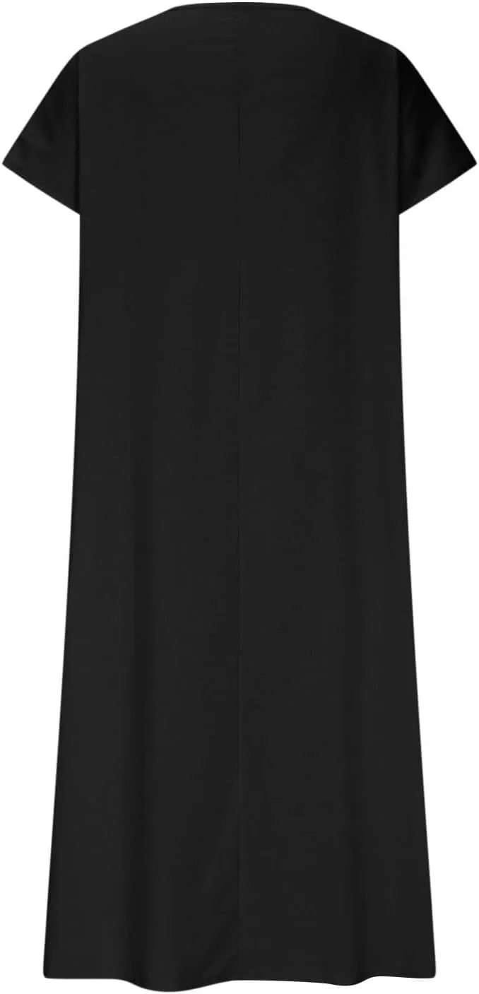 Xiaojmake 2025 Linen Casual Dresses for Women V Neck Short Sleeve Flowy Maxi Dress Lightweight Summer Beach Vacation Outfits