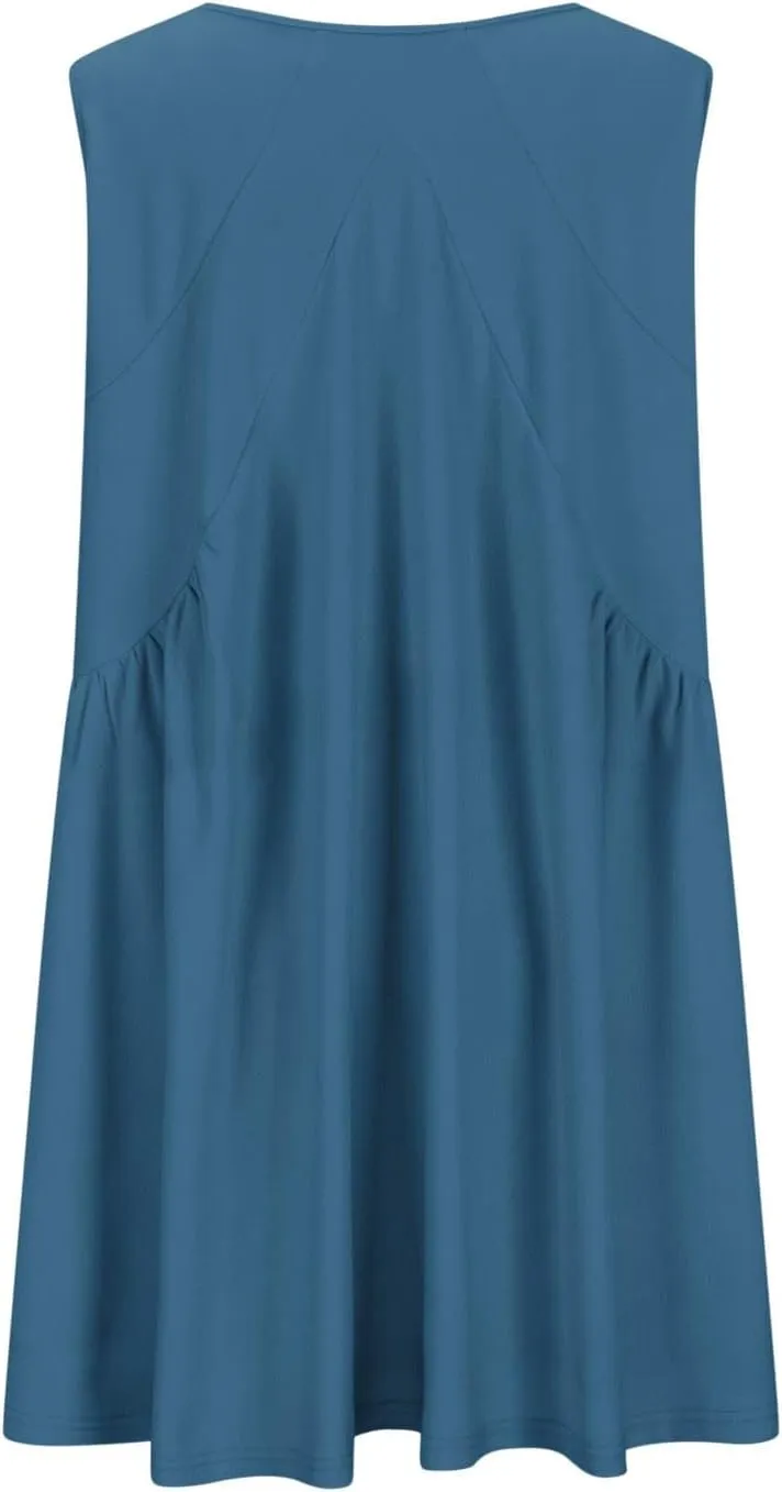 Xiaojmake Mini Tunic Dresses for Women Summer Casual Sleeveless V Neck Tank Sundress Loose Solid Babydoll Dress with Pockets