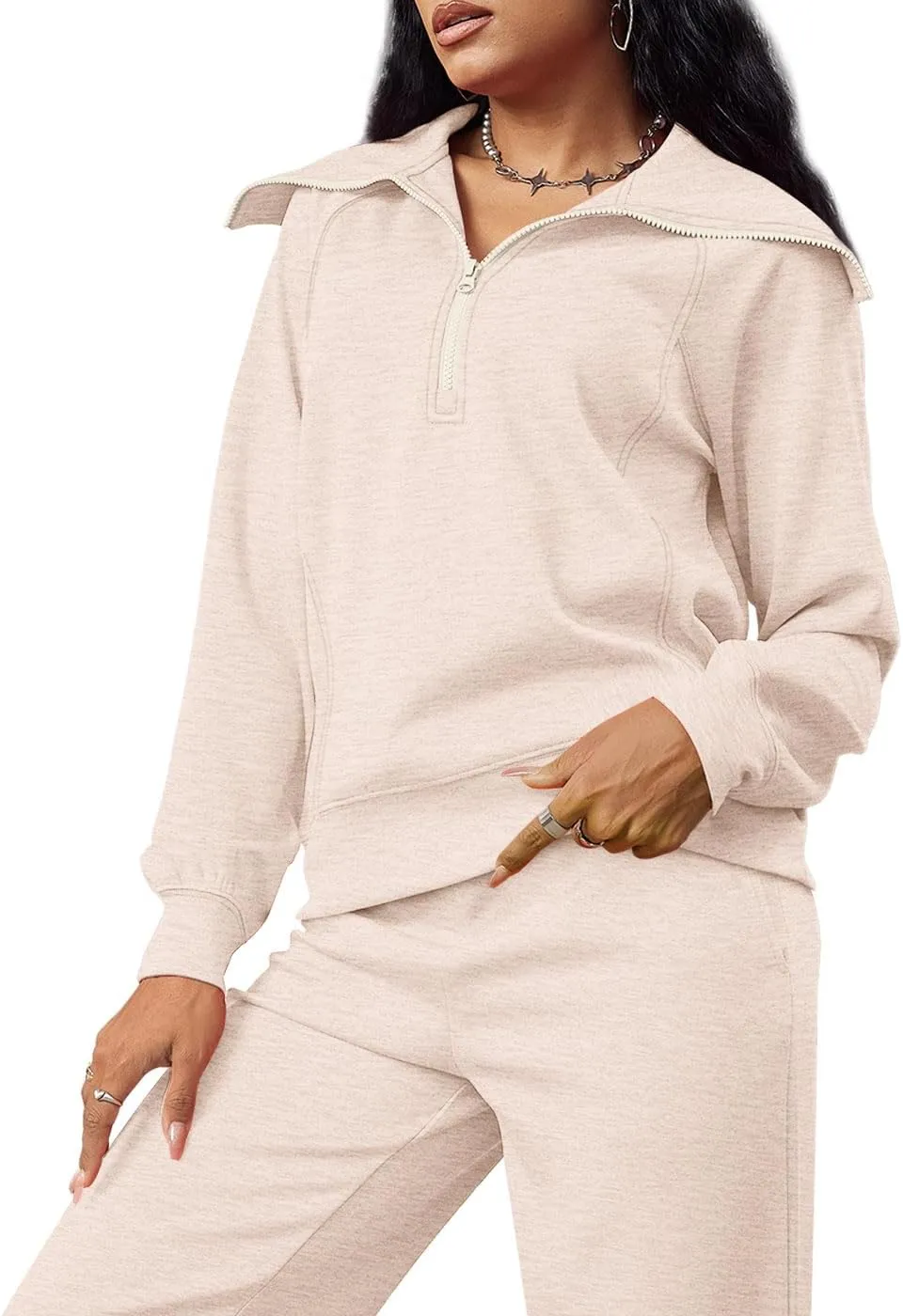 XIEERDUO Lounge Sets For Women 2024 Half Zip Sweatshirt And Wide Leg Sweatpant 2 Piece Outfits Sweatsuit Tracksuit