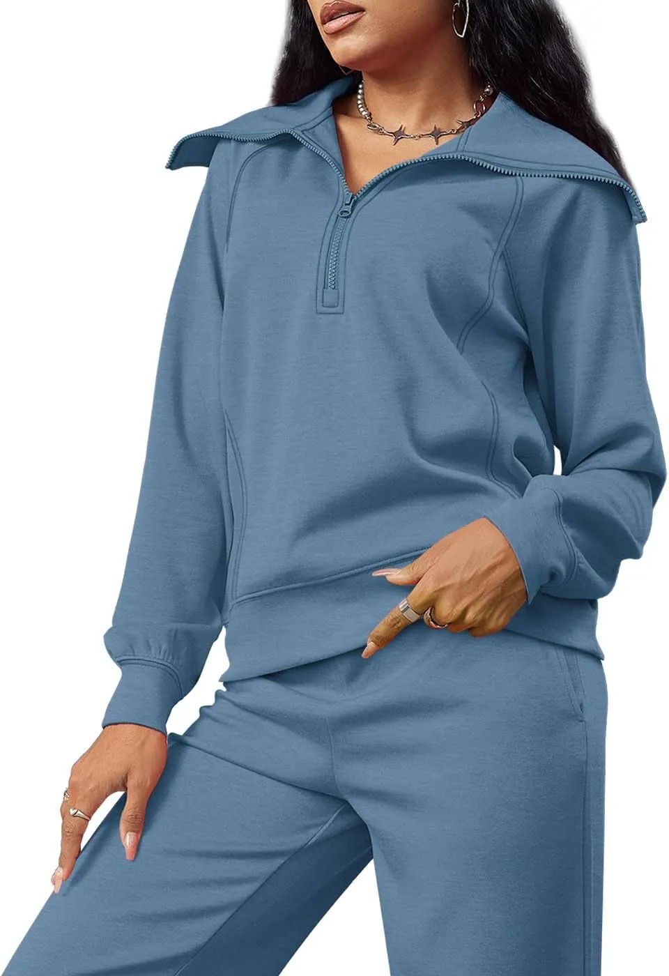 XIEERDUO Lounge Sets For Women 2024 Half Zip Sweatshirt And Wide Leg Sweatpant 2 Piece Outfits Sweatsuit Tracksuit