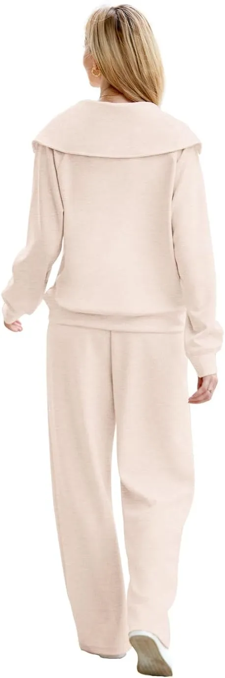 XIEERDUO Lounge Sets For Women 2024 Half Zip Sweatshirt And Wide Leg Sweatpant 2 Piece Outfits Sweatsuit Tracksuit