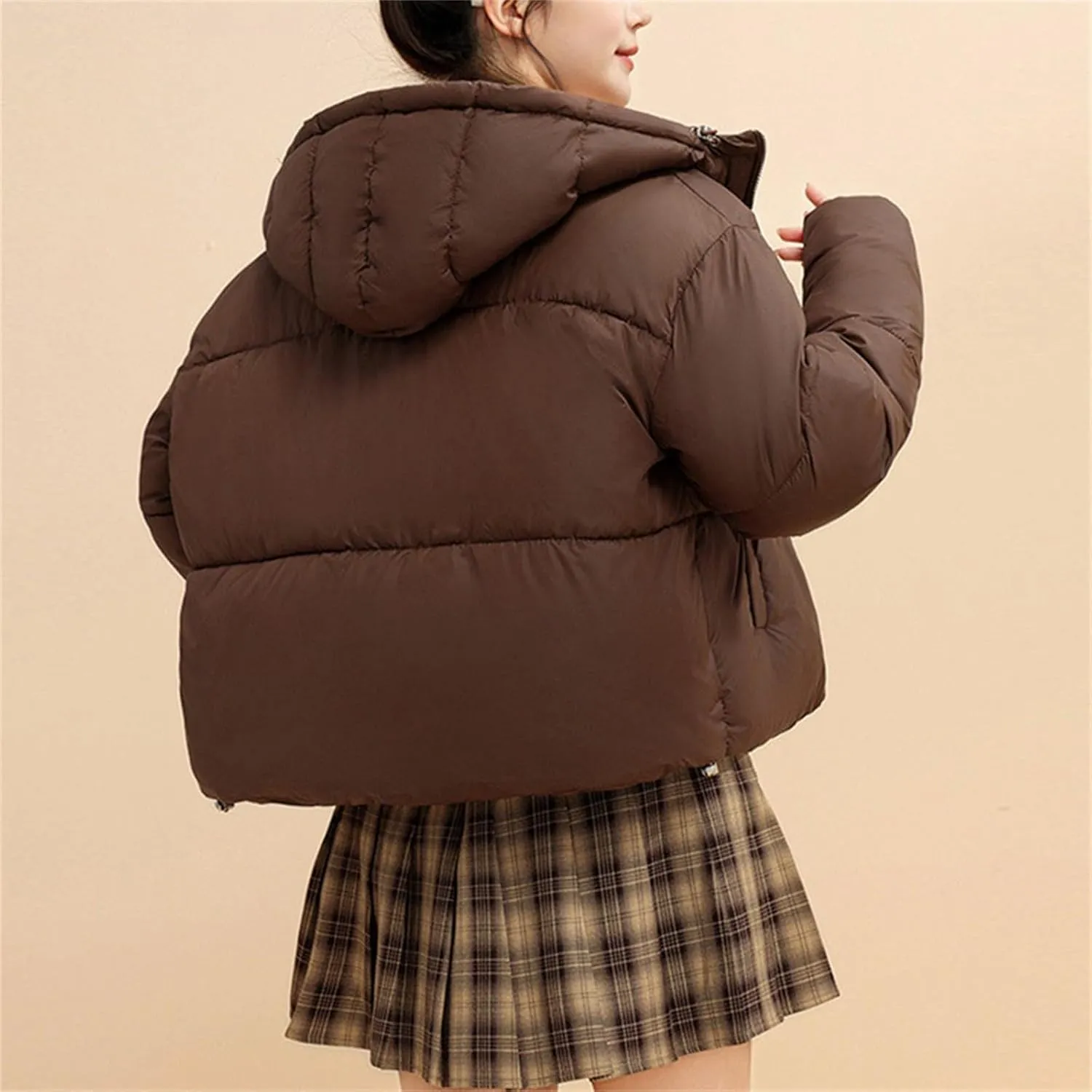 XUNRYAN Puffer Jackets Women Cropped Winter Warm Down Coat Hooded Quilted Lightweight Jacket Short Coat Warm Parka Overcoat