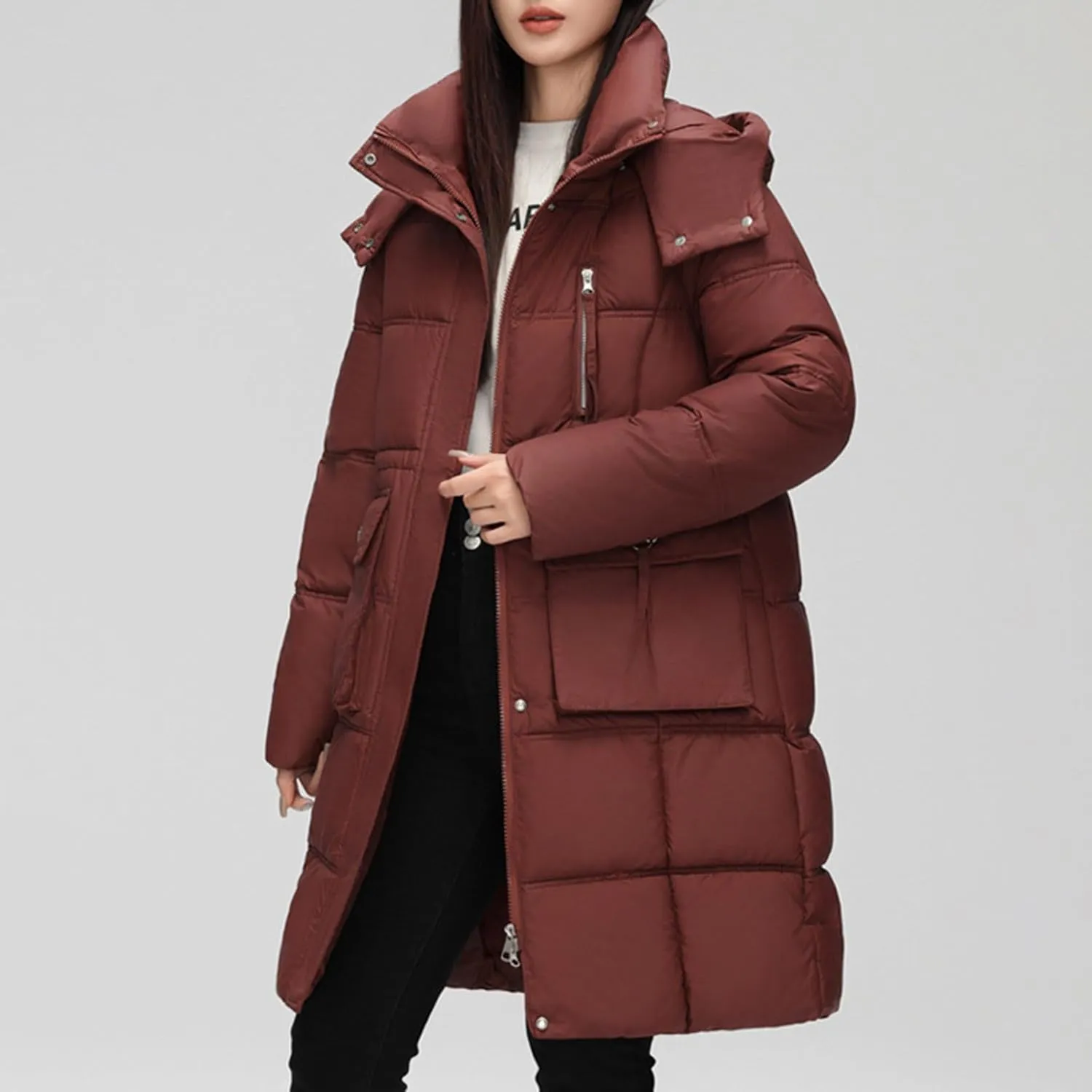 XUNRYAN Winter Down Coats for Women Warm Puffer Jackets Hooded Thicken Warm Parka Anorak Windbreaker Ski Overcoat Pockets