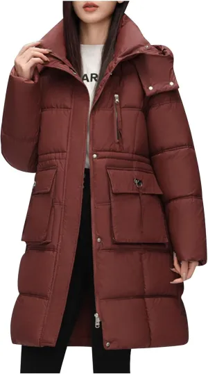 XUNRYAN Winter Down Coats for Women Warm Puffer Jackets Hooded Thicken Warm Parka Anorak Windbreaker Ski Overcoat Pockets