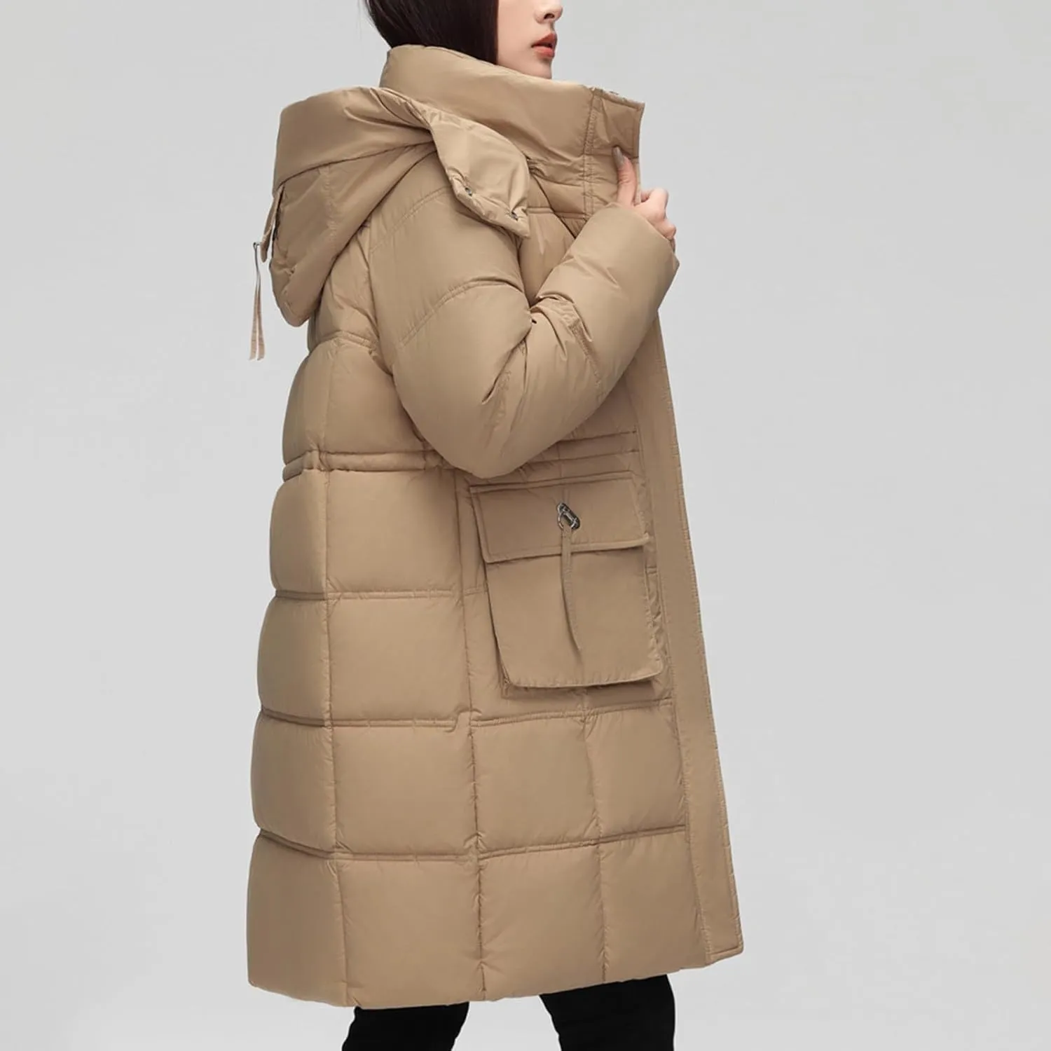 XUNRYAN Winter Down Coats for Women Warm Puffer Jackets Hooded Thicken Warm Parka Anorak Windbreaker Ski Overcoat Pockets