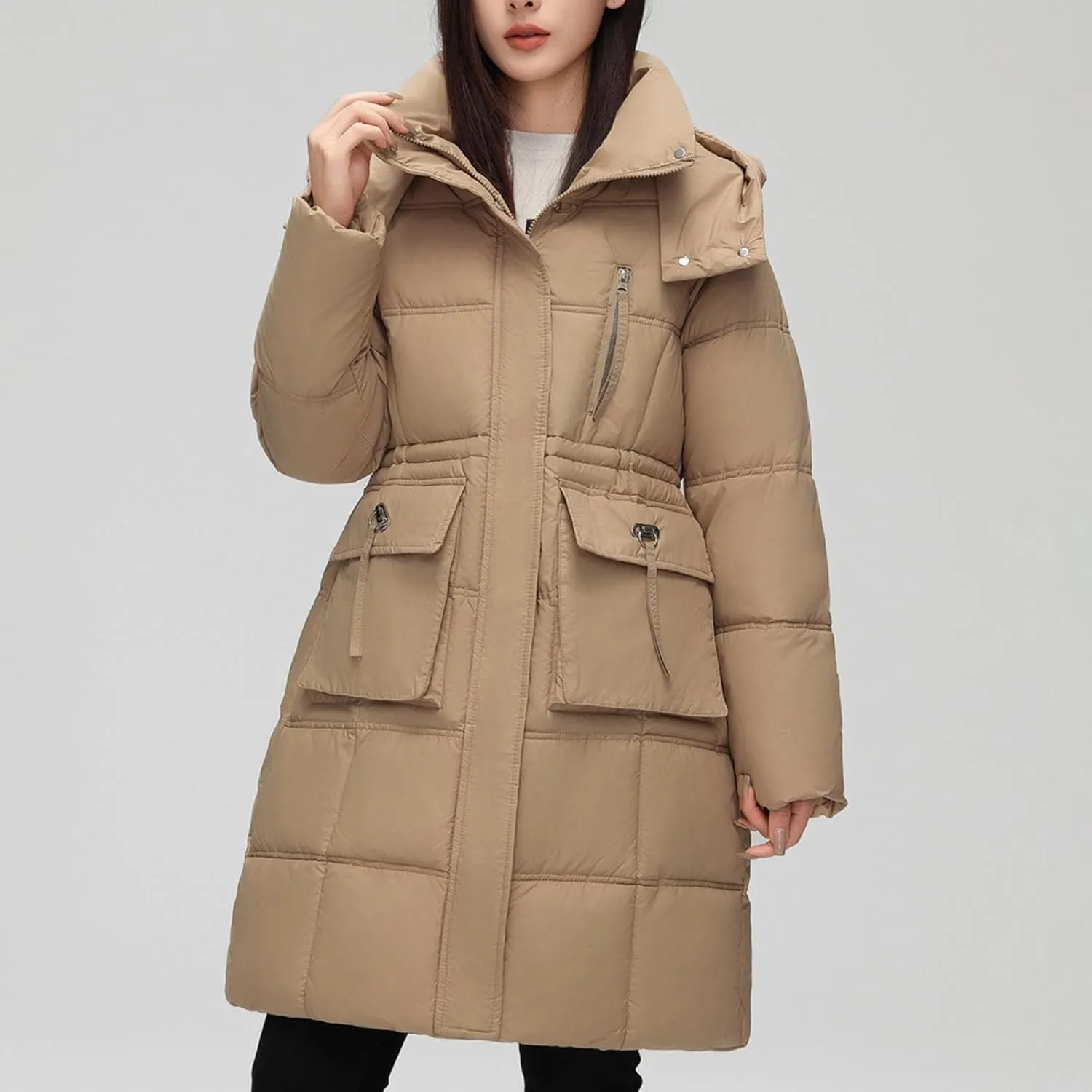 XUNRYAN Winter Down Coats for Women Warm Puffer Jackets Hooded Thicken Warm Parka Anorak Windbreaker Ski Overcoat Pockets