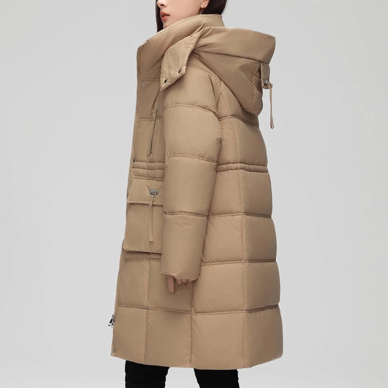 XUNRYAN Winter Down Coats for Women Warm Puffer Jackets Hooded Thicken Warm Parka Anorak Windbreaker Ski Overcoat Pockets