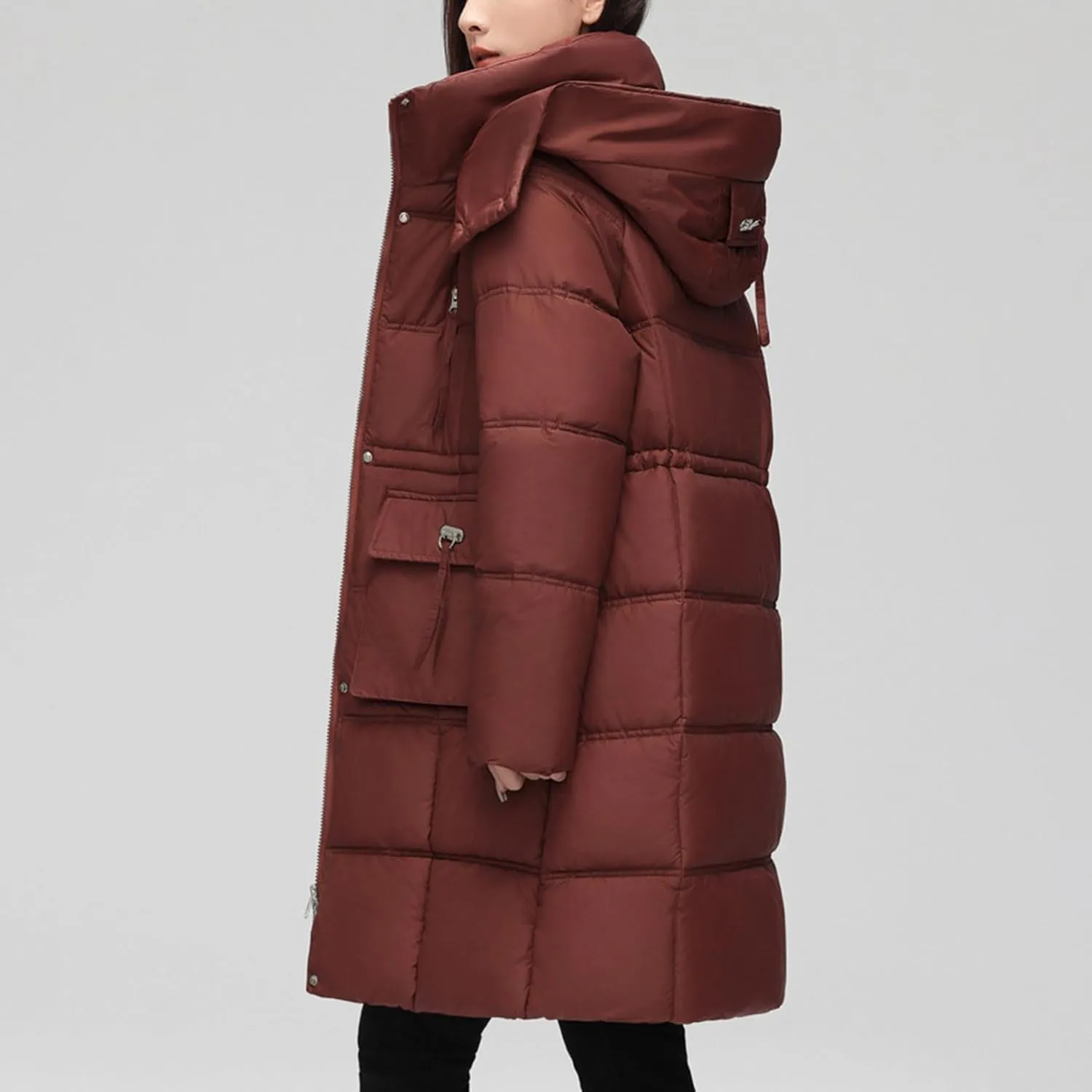 XUNRYAN Winter Down Coats for Women Warm Puffer Jackets Hooded Thicken Warm Parka Anorak Windbreaker Ski Overcoat Pockets