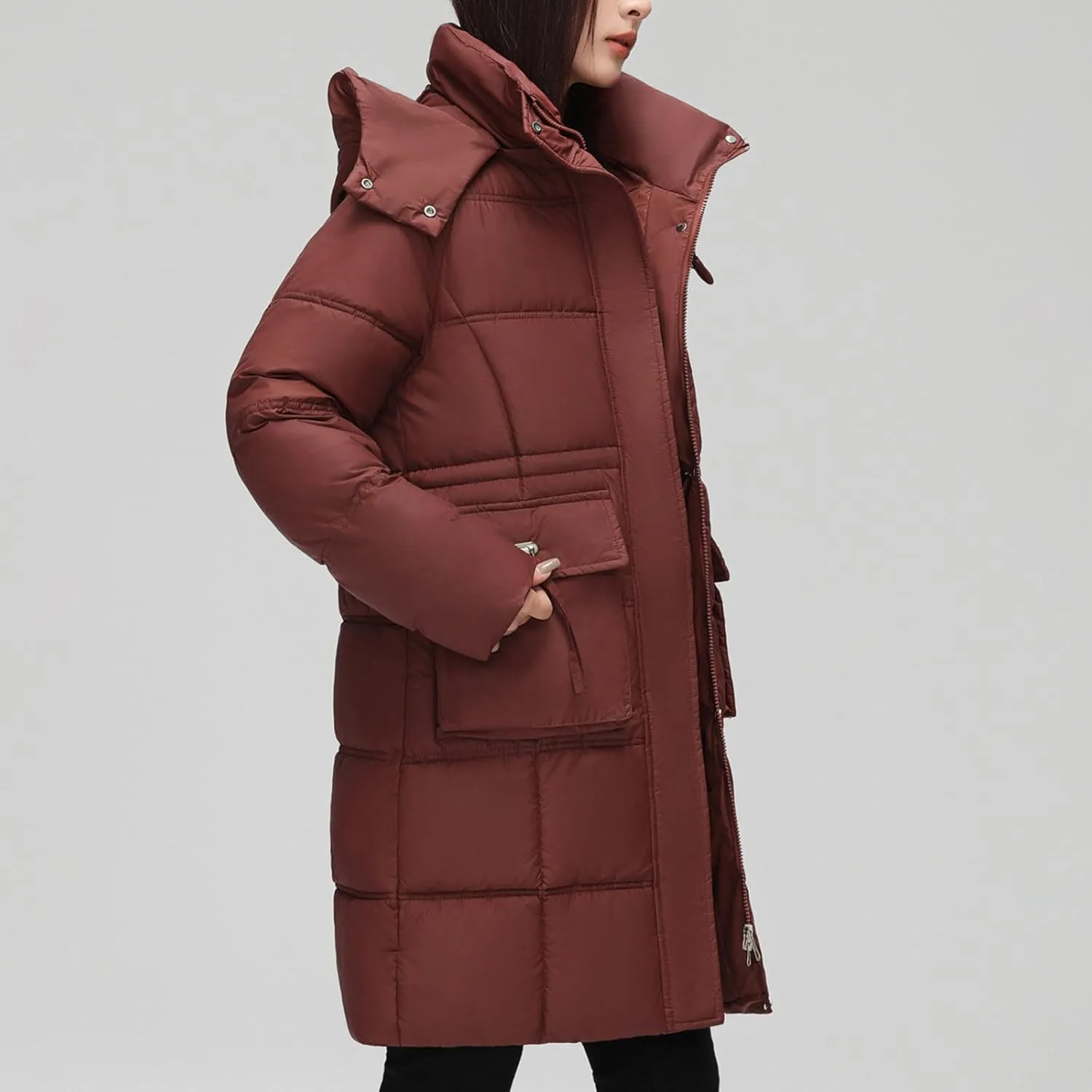 XUNRYAN Winter Down Coats for Women Warm Puffer Jackets Hooded Thicken Warm Parka Anorak Windbreaker Ski Overcoat Pockets