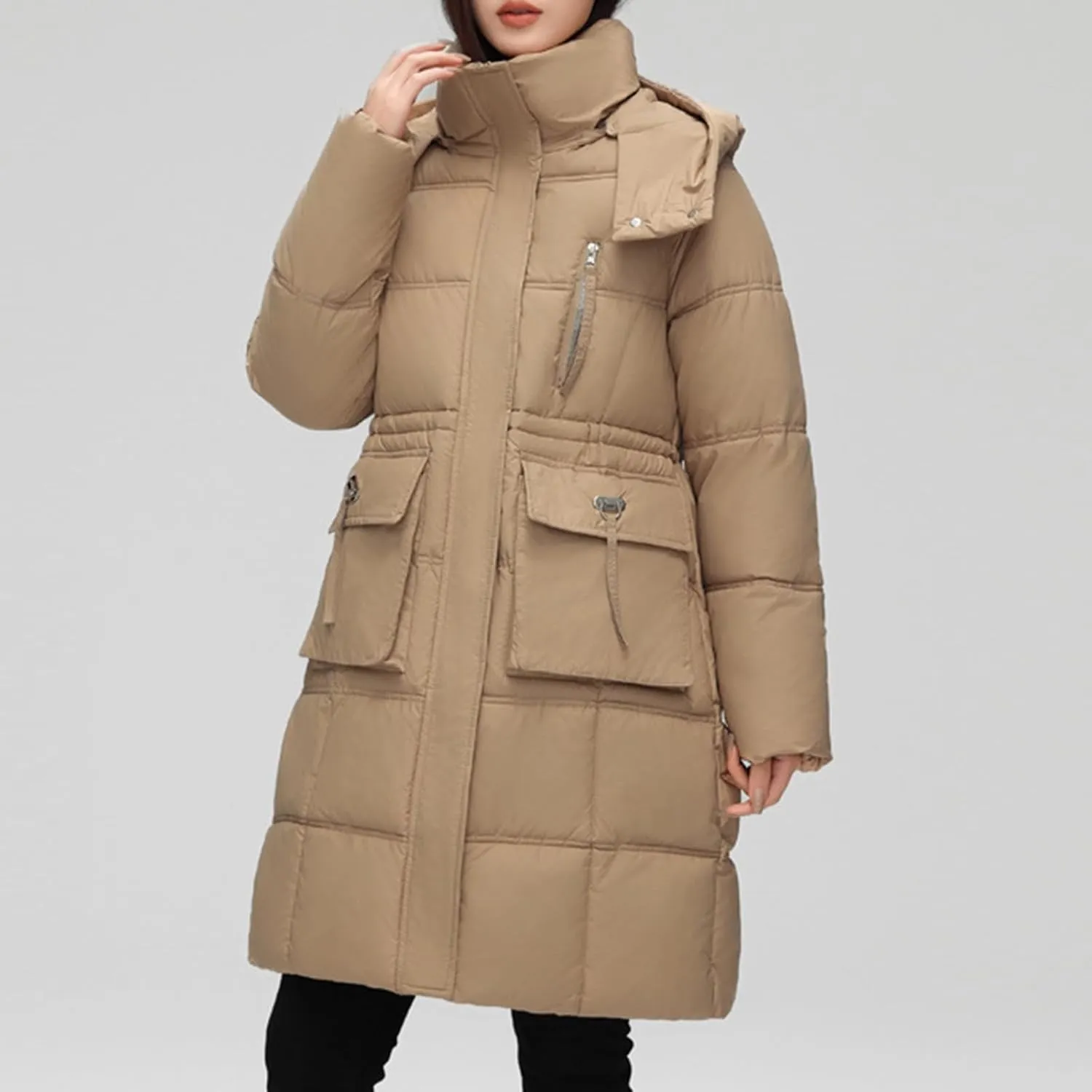XUNRYAN Winter Down Coats for Women Warm Puffer Jackets Hooded Thicken Warm Parka Anorak Windbreaker Ski Overcoat Pockets