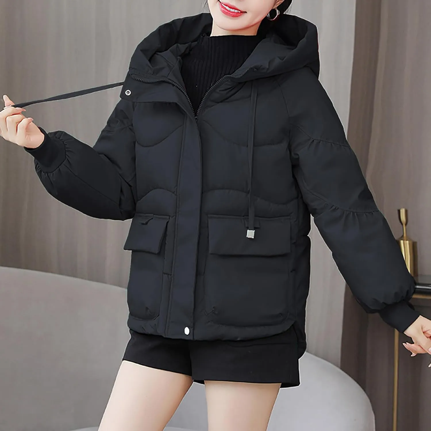 XUNRYAN Women Winter Warm Down Coat Quilted Lightweight Puffer Jackets Hooded Warm Thicken Anoraks Parkas Outwear Clothes