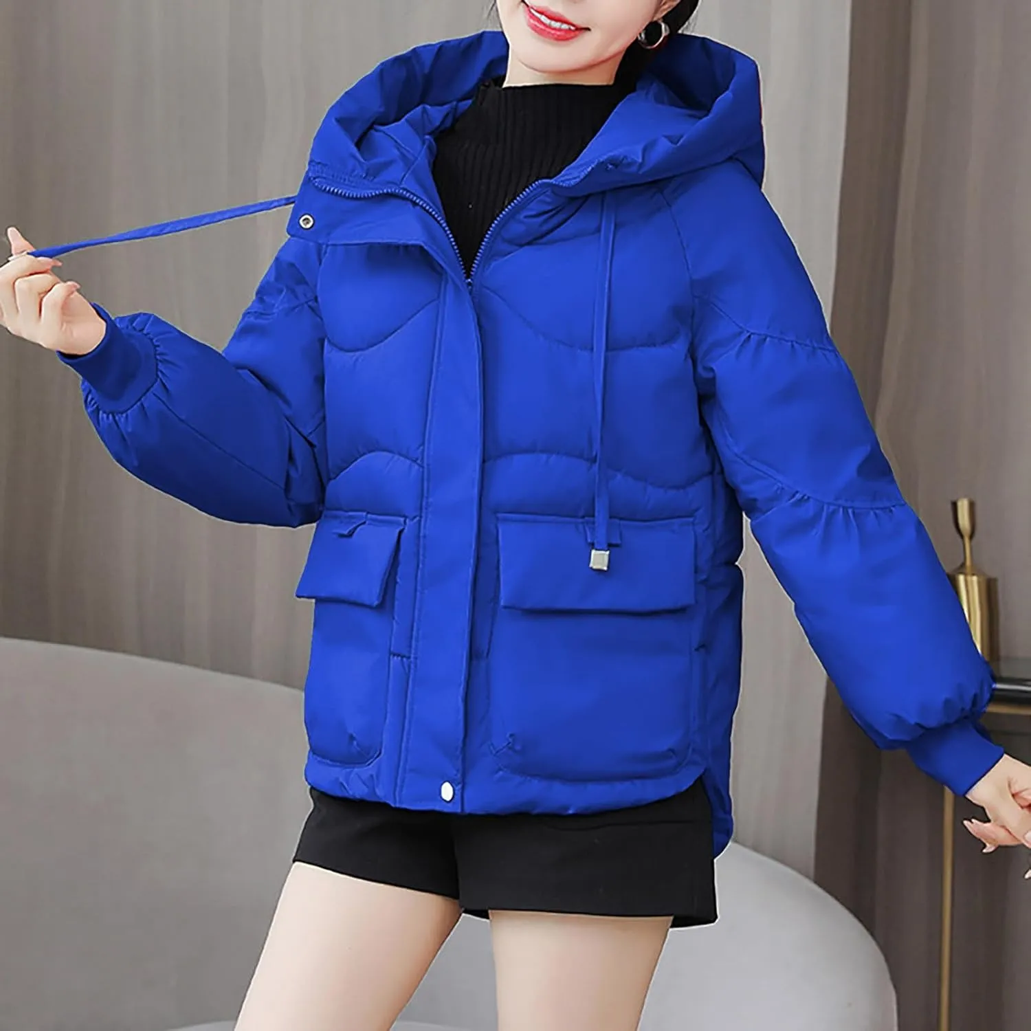 XUNRYAN Women Winter Warm Down Coat Quilted Lightweight Puffer Jackets Hooded Warm Thicken Anoraks Parkas Outwear Clothes