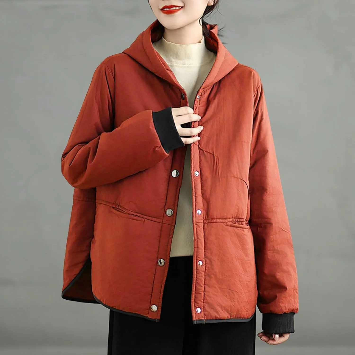 XUNRYAN Womens Puffer Jackets Hooded Winter Warm Down Coat Baggy Quilted Lightweight Jacket Side Slit Warm Parka Overcoat
