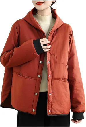 XUNRYAN Womens Puffer Jackets Hooded Winter Warm Down Coat Baggy Quilted Lightweight Jacket Side Slit Warm Parka Overcoat