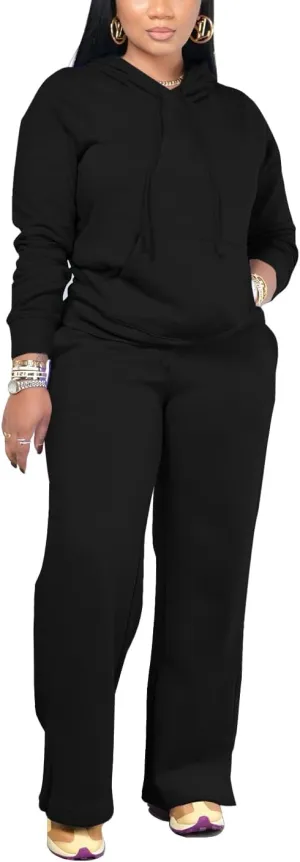 YeGine Womens 2 Piece Outfits Sweatsuits Long Sleeve Lounge Sets Drawstring Hoodies Wide Leg Sweatpants Tracksuit