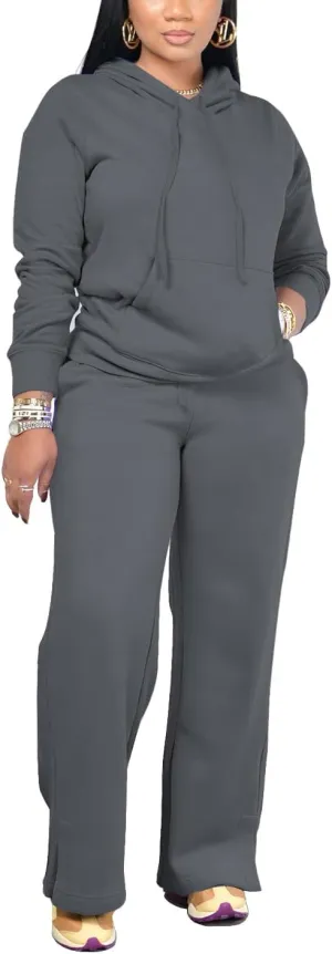 YeGine Womens 2 Piece Outfits Sweatsuits Long Sleeve Lounge Sets Drawstring Hoodies Wide Leg Sweatpants Tracksuit