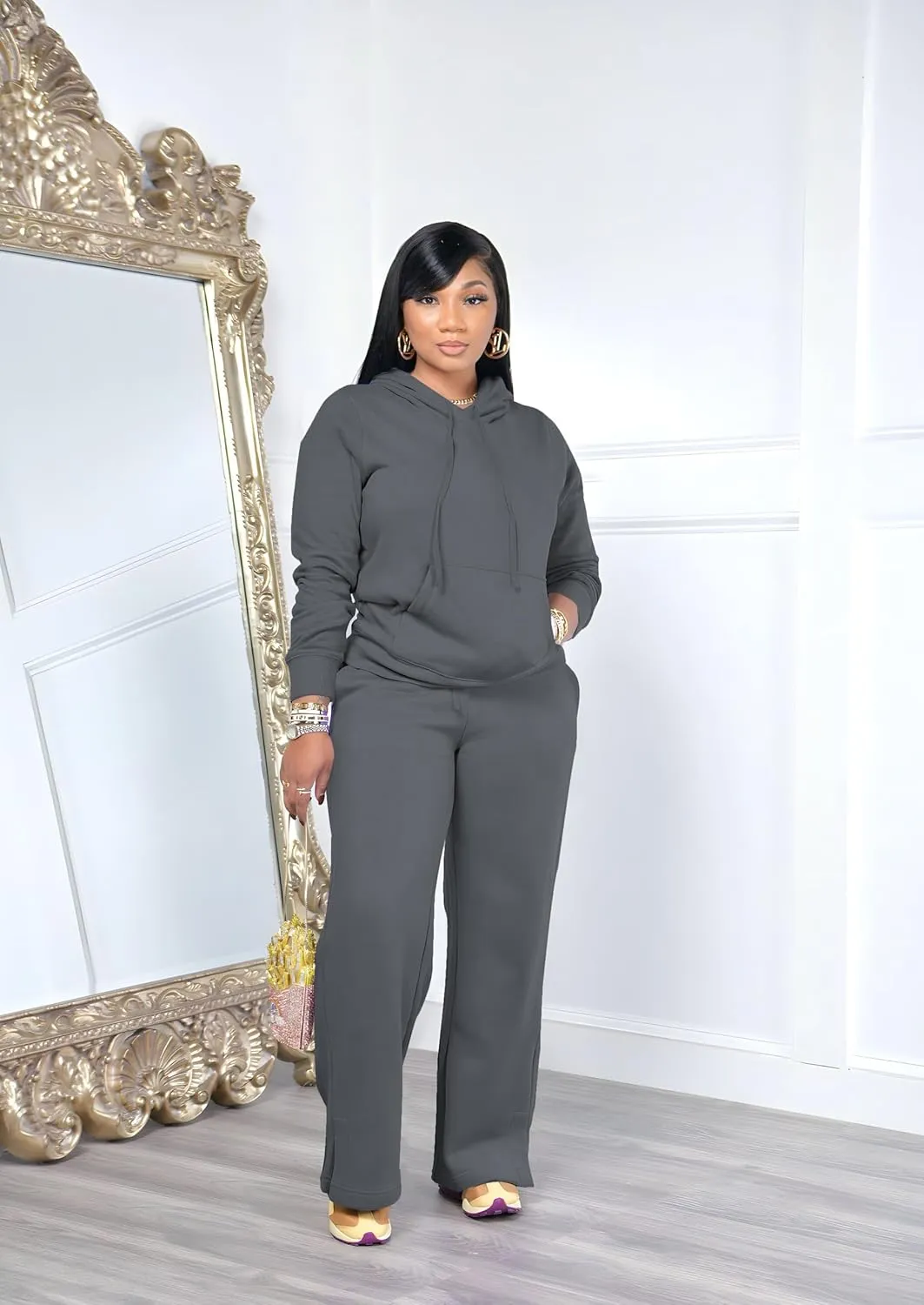 YeGine Womens 2 Piece Outfits Sweatsuits Long Sleeve Lounge Sets Drawstring Hoodies Wide Leg Sweatpants Tracksuit