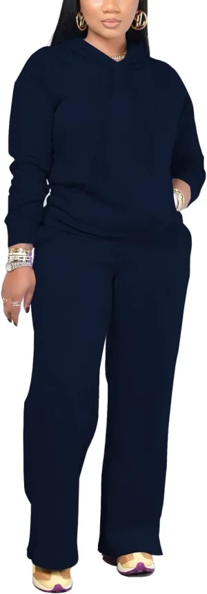 YeGine Womens 2 Piece Outfits Sweatsuits Long Sleeve Lounge Sets Drawstring Hoodies Wide Leg Sweatpants Tracksuit